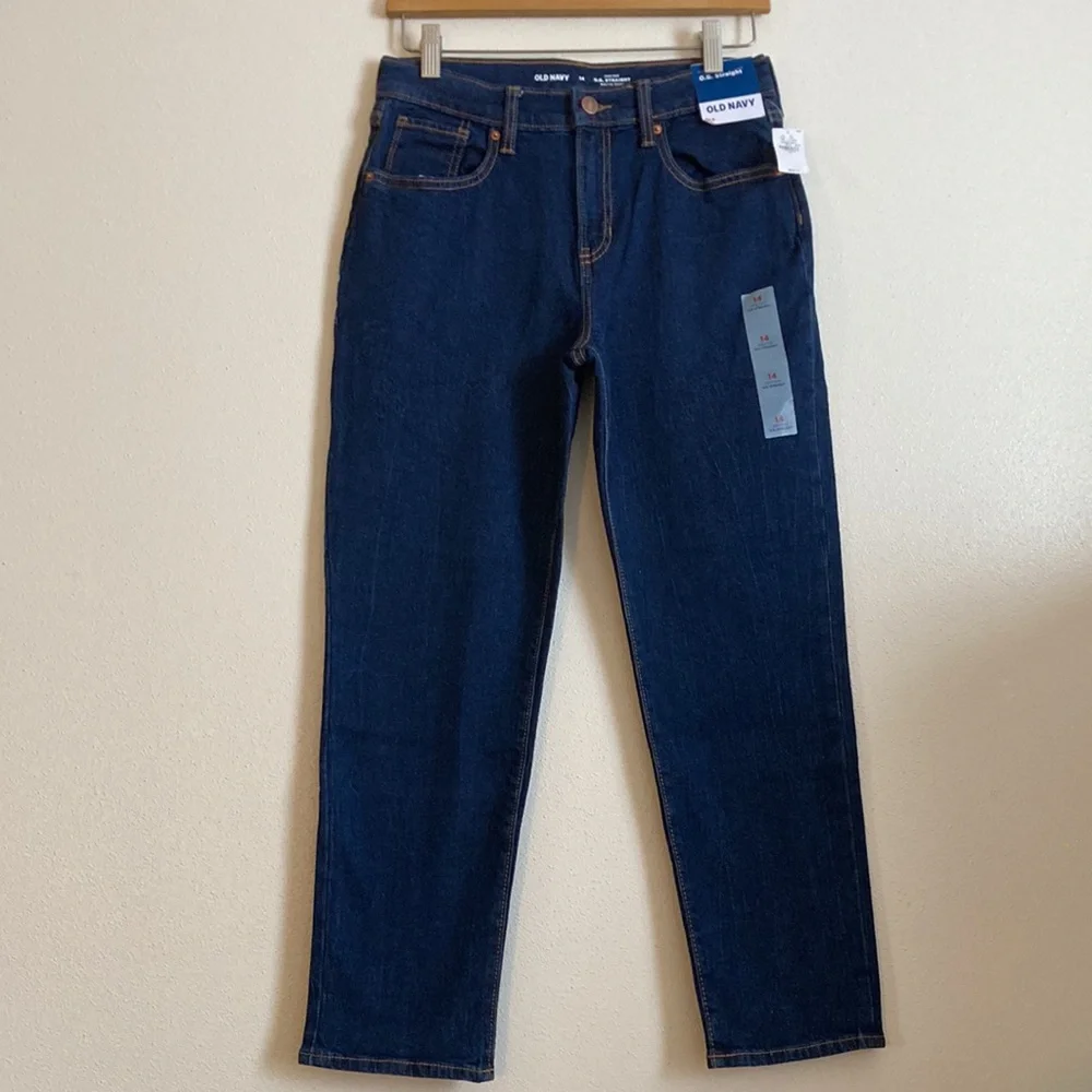 NWT Girls size 14 OG Straight High Rise Crinkly Fern Indigo Blue Jeans Tomboy